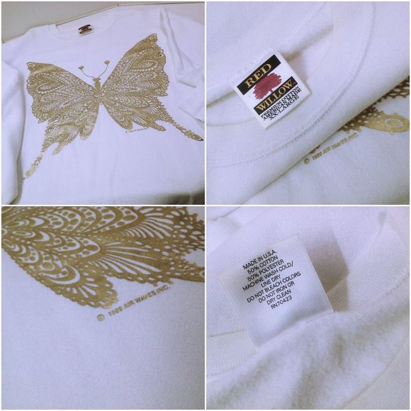 Vintage '89 Red Willow USA-made Golden Metallic Butterfly Sweatshirt -XXL White - Picture 7 of 10
